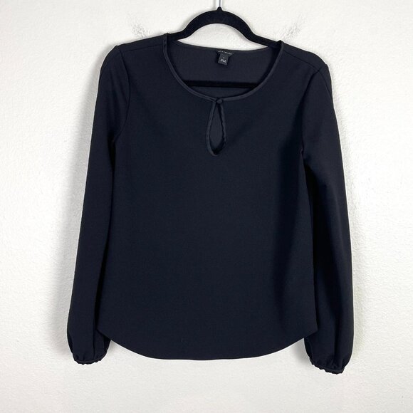 Ann Taylor Womens Small Black Key Hole Front Long Sleeve Shirt Top Blouse - Picture 5 of 11